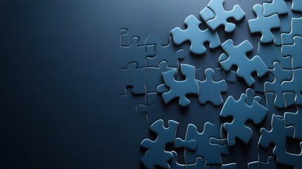 Dark Blue Jigsaw Puzzle Pieces on Dark Background