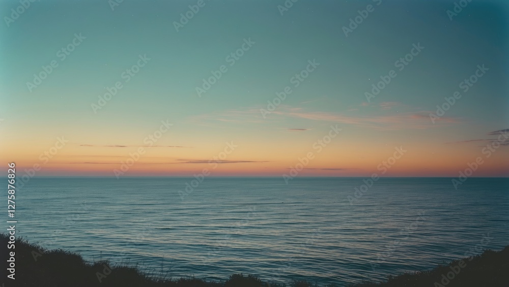 Poster tranquil evening sea view with a soft gradient sky and calm waters perfect for text overlay or inspi