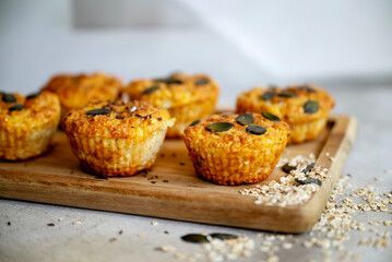 Oat muffins with cottage cheese in silicone molds