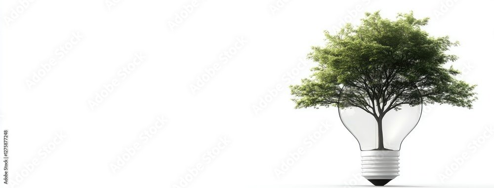 Poster light bulb with a tree growing from it symbolizing the fusion of nature and creativity in a sustaina