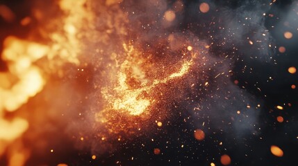 A stunning display of fiery orange and yellow sparks against a dark background, capturing the essence of energy and motion in an explosive moment.