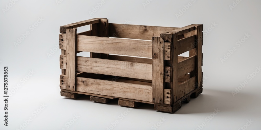 Poster rustic wooden crate isolated on white background with ample space for text or graphics