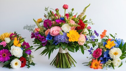 Vibrant Wedding Bouquets Featuring Colorful Fresh Flowers on White Background with Space for Custom Text or Design Elements