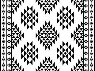 Southwest Aztec geometric Native American Mexican Navajo tribal ethnic boho indian texture ornament seamless pattern fabric black and white design vector for woven textile printing blanket rug carpet 
