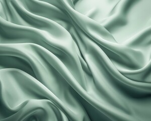 Obraz premium Close-up of flowing silky fabric in soft pastel green, background shows soft, elegant drapery, usable for fashion