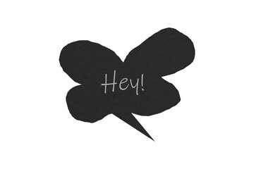 Black speech bubble with pointed tail on transparent background.