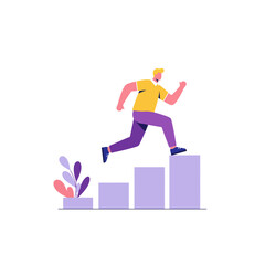 Man Running Up Bar Graph Steps Achieving Success and Growth