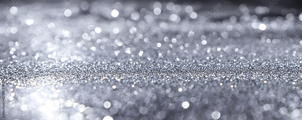 Poster sparkling silver glitter background texture with shimmering lights and bokeh effects