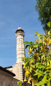 The minaret of the historical Great Mosque, built during the time of the Ramazanoğulları Beylik, in the city center of Adana