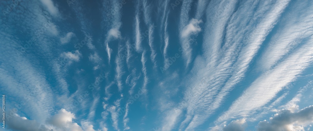 Poster serene sky view with striking cloud patterns and clear blue background ideal for text overlay and cr