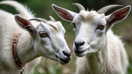 Obraz premium Tender Moment Between a Mother Goat and Her Kid in a Natural Outdoor Setting