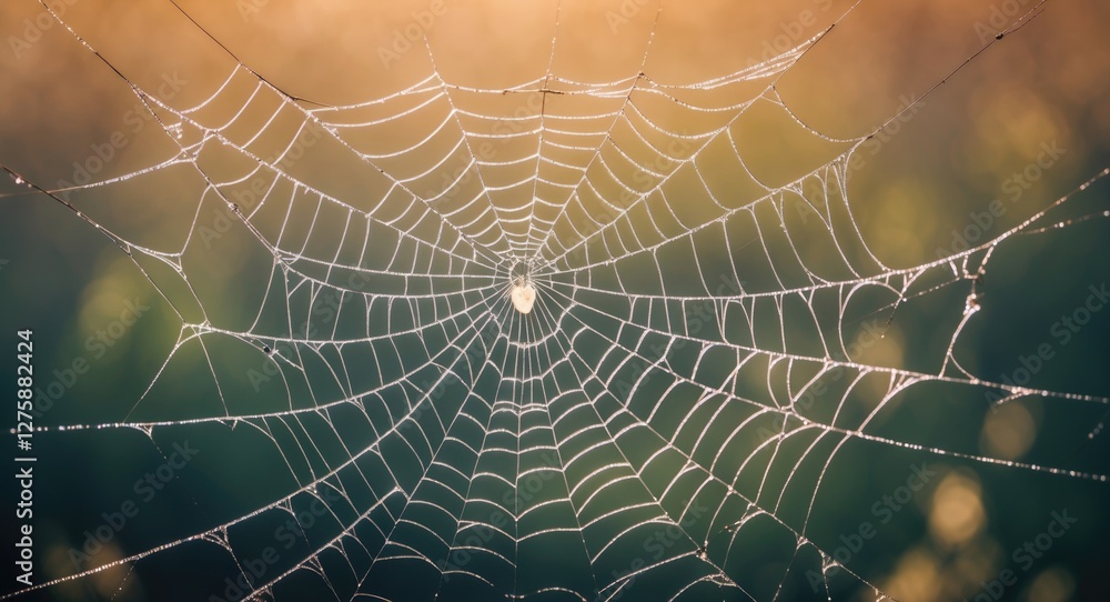 Poster delicate spider web glistening in soft blurred nature background creating a tranquil scene with empt