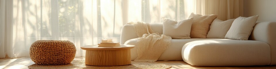 Cozy Living Room with Natural Light and Soft Textures