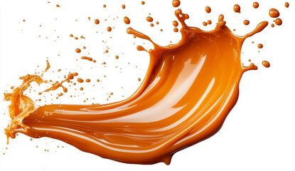 Rich Caramel Sauce Splash Isolated on White for Decadent Dessert Branding and Packaging
