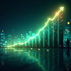 Rising Financial Bar Chart with Upward Arrow for Investment Growth Stock Market Trading Business Analysis