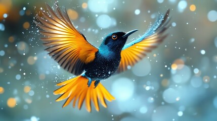 Obraz premium Bird flight, bokeh background, vibrant colors, nature