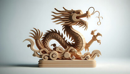 Obraz premium Detailed figurine of a wooden dragon. A detailed figure of a mythical creature. Cultural heritage. Chinese dragon