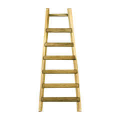 Wooden ladder, stepladder brown color with wooden steps painted with watercolors by hand. Watercolor illustration. Suitable for printing on paper, for design of children's books and magazines.