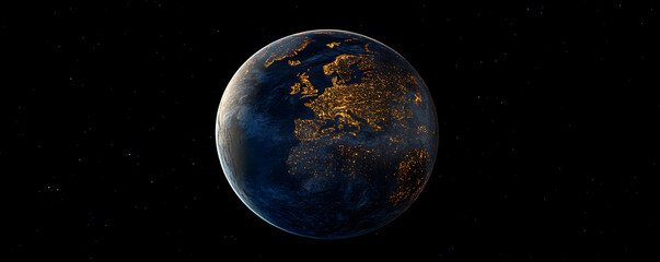 Fototapeta premium Stunning View of Earth at Night Showing Europe's City Lights Against a Starry Background