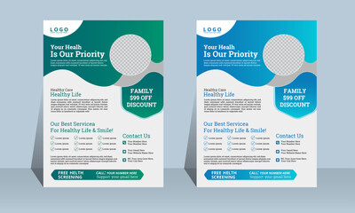 Modern minimalist  and creative  medical health care  corporate flyer design template or poster design layout. 