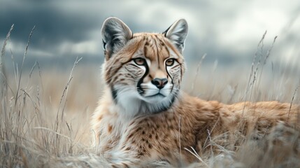 Obraz premium Serene Serval in a Stormy Savanna