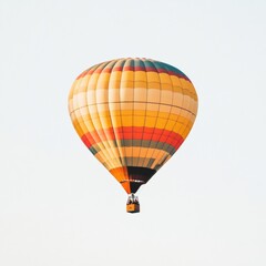 Fototapeta premium Vibrant hot air balloon soaring in the sky during peaceful flight.A colorful hot air balloon floating in a clear sky, symbolizing freedom, adventure, and travel excitement.