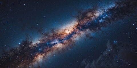 Fototapeta premium Dramatic Cosmic Scene Highlighting a Colorful Galaxy with Soft Focus and Deep Space Elements in a Starry Night Sky Background