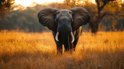 Fototapeta premium Majestic African Elephant at Golden Hour