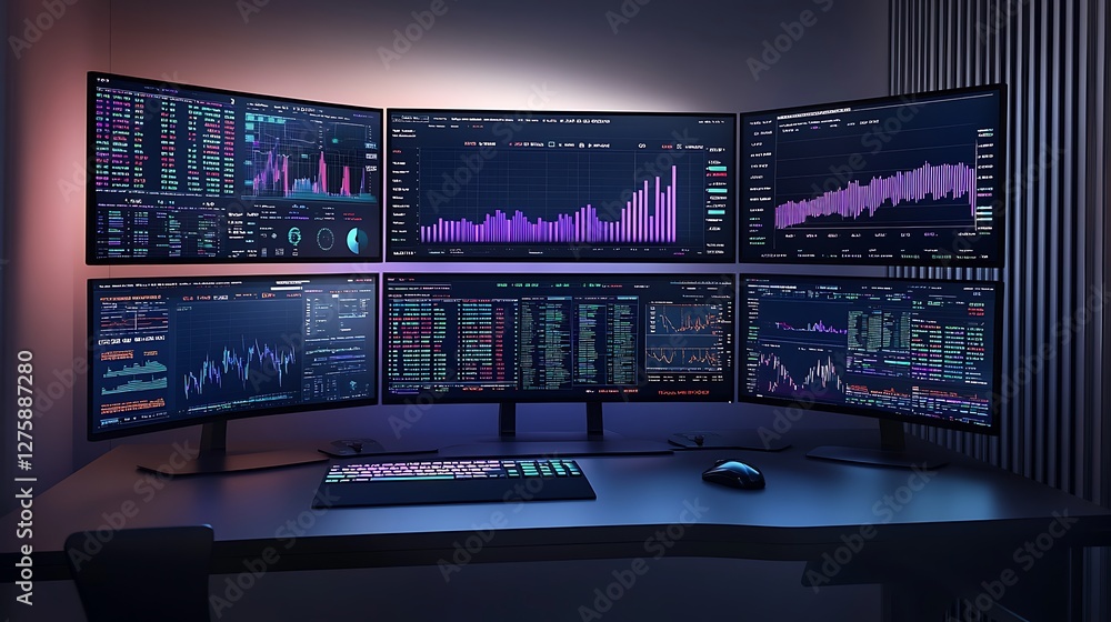 Poster Sleek desk setup with a top-down view, showcasing multiple elements for a modern workspace.