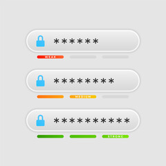 Password strength: weak, medium, strong. Personal data protection on the Internet. Vector illustration.