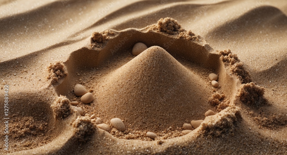 Poster texture of fine sand with small stones creating a pyramid shape and ample space for text or graphics