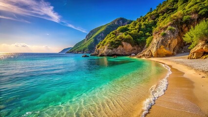 Fototapeta premium Fakistra Beach, Pelion: Minimalist sun, sea, and sky.