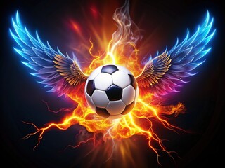 Naklejka premium Flaming Soccer Ball with Wings and Lightning Bolts