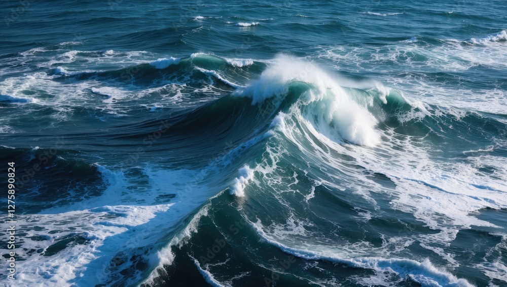 Poster dynamic ocean waves from above capturing the energy and motion of the sea in a captivating aerial pe