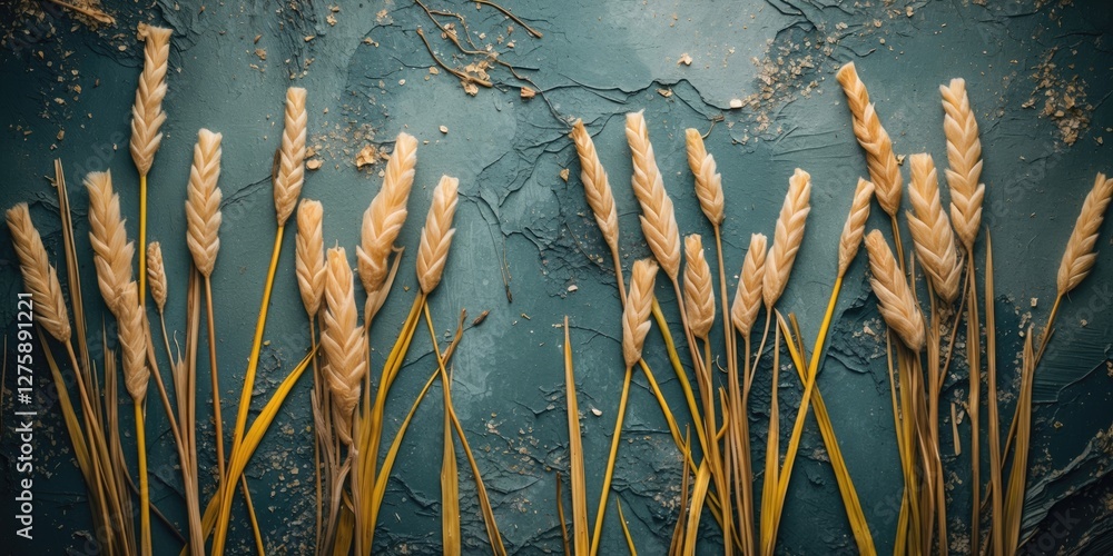 Poster textured background with dried reeds and wheat stalks natural motif empty space for text decorative 