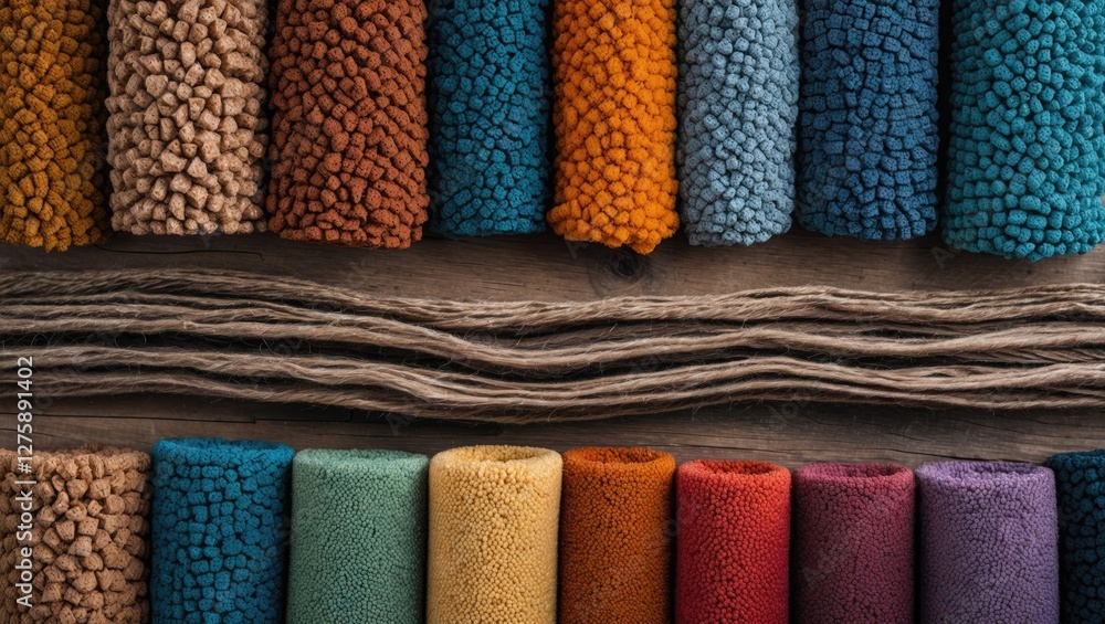 Poster colorful textile variation with textured patterns on wooden background ideal for design projects and