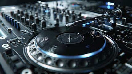 Futuristic DJ Turntables with Neon Light Effects