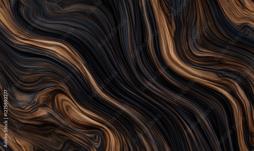 Poster abstract wavy texture of brown and black wood-like patterns creating a dynamic visual flow