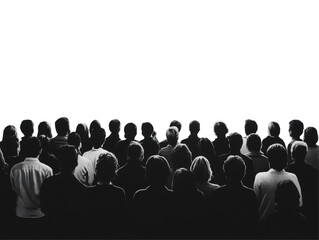 Isolated Silhouette Crowd from Behind in Black and White