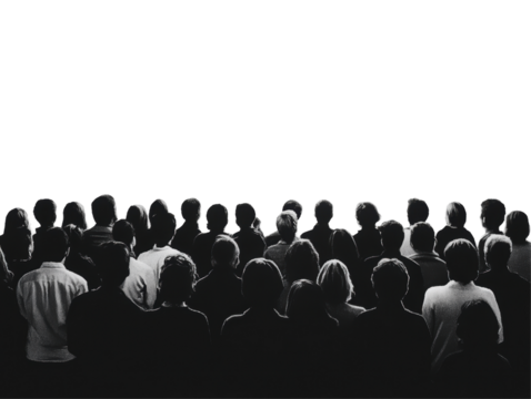 Isolated Silhouette Crowd from Behind in Black and White