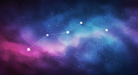 A beautiful watercolor vector background featuring stars, constellations, and a vibrant nebula, blending soft hues to create a cosmic and dreamy space scene