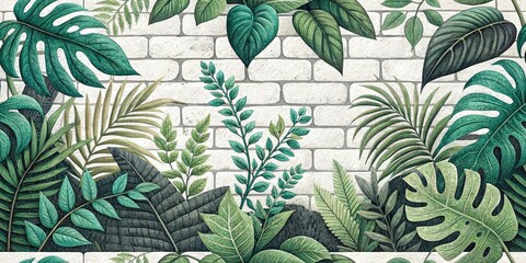Minimalist Black Brick Biophilic Mural - Nature Inspired Wall Art Photography