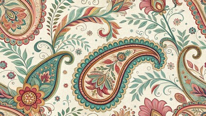 Rustic Chic Paisley Wallpaper Design, Boho Paisley Pattern, Vintage Floral Wallpaper Background,  Elegant Paisley Print