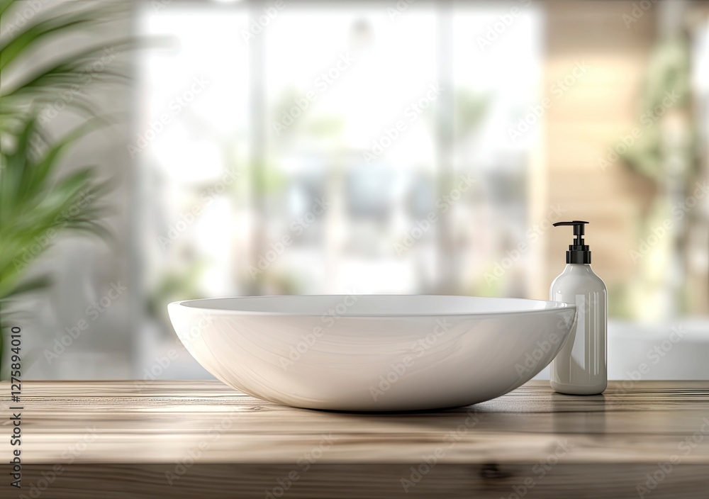 Aufkleber blurred bathroom background with copy space for product display presentation mock-up. white counter 