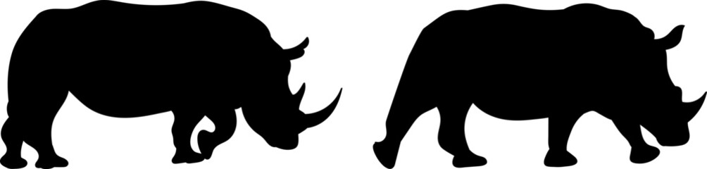 silhouette of a rhinoceros on a white background, vector