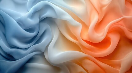 Fototapeta premium Blue-orange ombre fabric texture, draped, studio