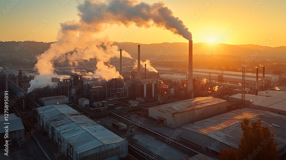 Aufkleber A panoramic view of a large industrial factory showcasing modern architecture and operational scale.