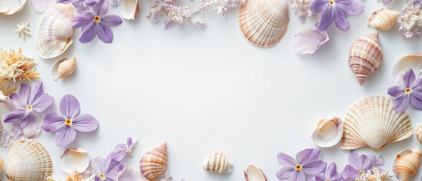 Seashell and Purple Flower Picture Frame