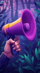 Handheld megaphone in forest