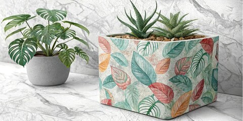 Vintage Marble Concrete Planter Pot Photography - Retro Home Decor
